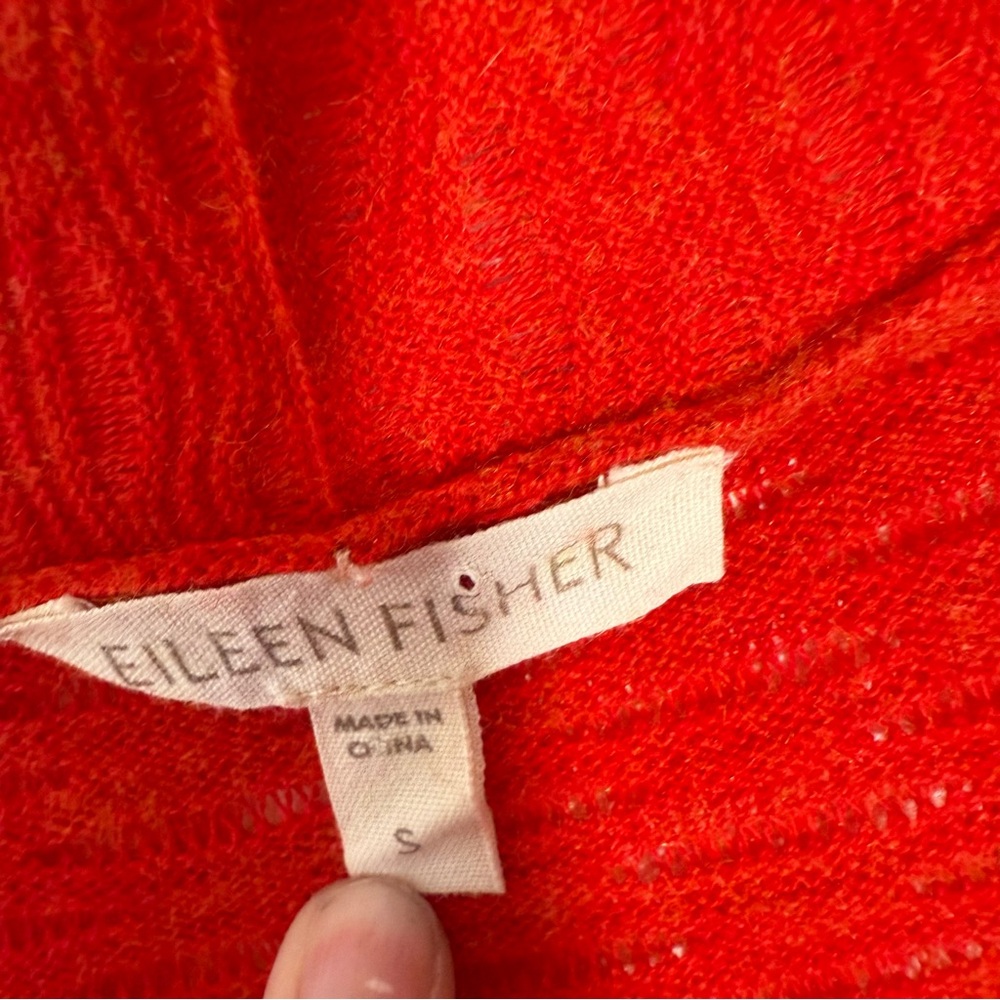 Eileen Fisher Orange Organic Cashmere Cotton Open Cardigan Pointelle S - Picture 6 of 11
